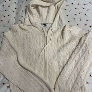 Harlow Cream Cable-Knit Hooded Zip Sweater
